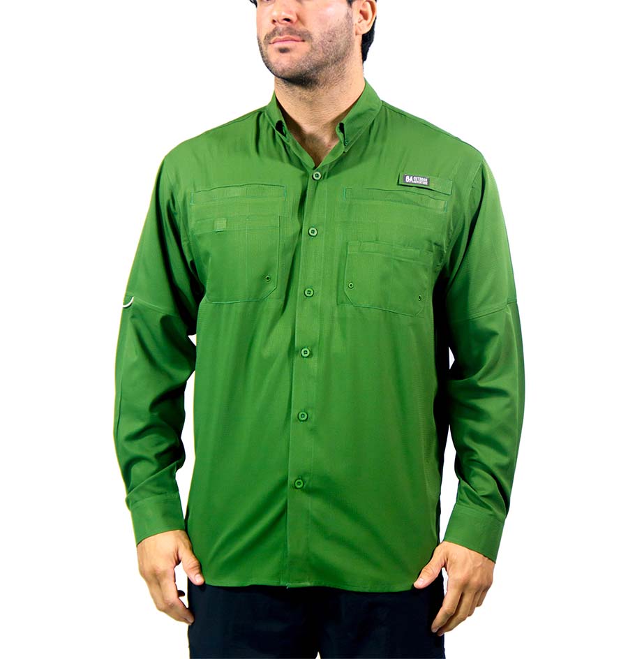 Camisa Manga Larga Outdoor Ventures Hombre Secado Rápido, Transpirable, UPF 50+ Color Caqui Talla L